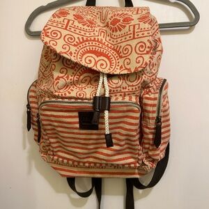 Like New Red & Tan Bella Taylor  Backpack W/Multi Zipper Pockets & Leather Trim